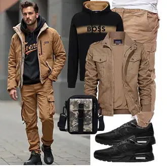 Outfit mit Schwarz/Gold/Braun/Rosa/Beige Sweatshirt/Sport Hoodie/Vintage Hoodie/Damen Pullover/Ausgefallener Hoodie/Hoodie/Unisex Hoodie Boss "Freizeit Outfit"