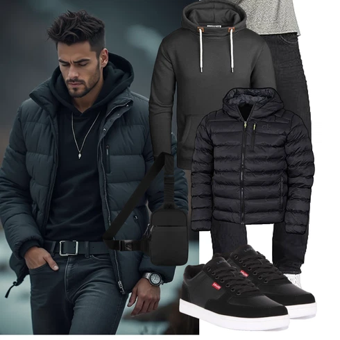 Schwarz/Dunkelblau IsolationsJacke/KapuzenJacke/WinterJacke/DaunenJacke/Puffer Jacke Calvin Klein kombinieren