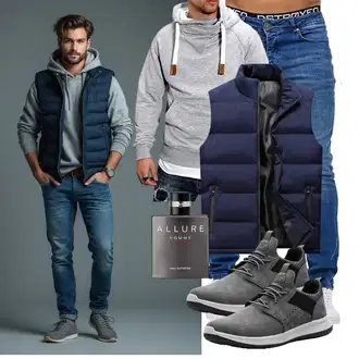 Outfit mit Dunkelblau/Blau Reiseweste/Sport Weste/Funktionsweste/Trachtenweste/Kunstfaserweste/Kurze Weste/Lange Weste/Wendeweste/Daunenweste/Puffer Weste/Ärmellose Weste LEZUAN "Freizeit Outfit"
