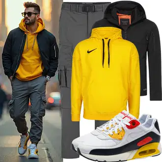 Party Outfits mit Schwarz/Dunkelblau/Beige Cargo-Jogginghose/Cargohose empyre "Freizeit Outfit"