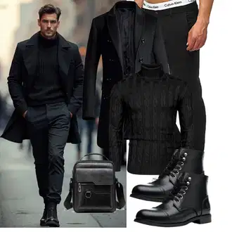 Winter Outfit mit Schwarz/Braun Stiefel Mit Reißverschluss/Leder Stiefelette/Motorradstiefel/Klassischer Stiefel/Schnürstiefelette/Springerstiefel SL-Saint "Freizeit Outfit"