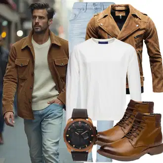 Outfit mit Braun/Beige Rahmengenähter Schuh/Leder Stiefelette/Klassischer Stiefel/Schnürstiefelette/Lederschuh/Flache Stiefelette/Schnürschuh Geox "Freizeit Outfit"