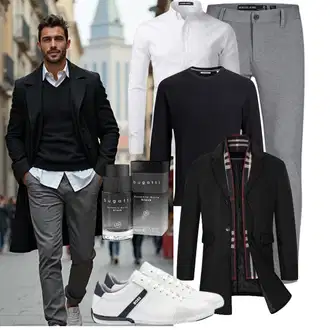 Schmal Outfit mit Schwarz/Bordeaux Kaschmir Mantel/Wintermantel Wollmantel/Wollmantel/Gehröck/Blazermantel Vancavoo "Freizeit Outfit"