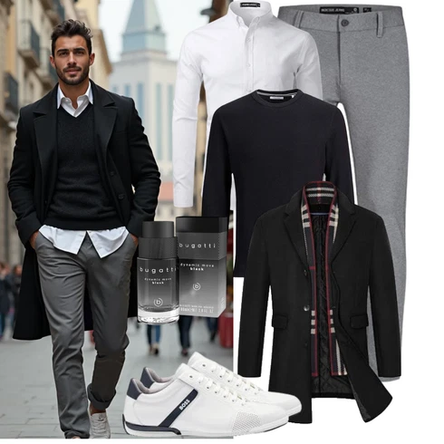 Boyfriend Grau/Weiß BusinessHemd/Business Hemd PARKLEES kombinierenLook: Elegant, Casual, Boyfriend, Stil, Büro, Business, Smart Casual, Edel, Unisex, Preppy, Ausgefallene, Nahtlos, Schlichte