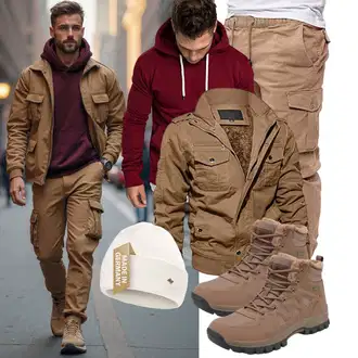 Outfit mit Braun/Khaki/Beige Winter Sneaker/Wasserdichter Stiefel/Wasserfester Schuh/Wasserdichter Outdoorschuh/Herren Lederschuhe/TrekkingStiefel FLARUT "Freizeit Outfit"