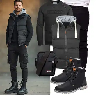 Elegant Outfit mit Schwarz/Dunkelblau/Khaki/Lila Jogger Hose/Cargo-JoggingHose/Capri/CargoHose/Cargo Short PITTMAN "Freizeit Outfit"Look: Rap, Outdoor, Feine, Empire, Lack, Coole, Smart Casual, Workwear, Casual, Techno, Unisex, Trendige, Streetwear, Elegant, Schlichte