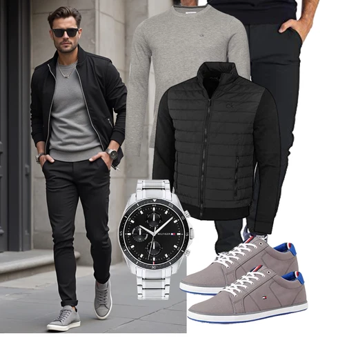Schwarz/Grau 2in1 Jacke/IsolationsJacke/KunstfaserJacke/MerinoJacke/ThermoJacke/HybridJacke Calvin Klein kombinieren