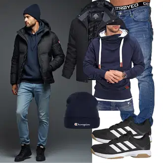 Outfit mit Schwarz/Dunkelblau/Dunkelgrau Wanderjacke/Reitjacke/Thermojacke/Segeljacke/Wasserdichte Jacke/Skijacke/Jacke mit Seitlichem Reißverschluss/Kapuzenjacke/Outdoorjacke/Winterjacke/Trekkingjacke/Funktionsjacke MAGCOMSEN "Freizeit Outfit"