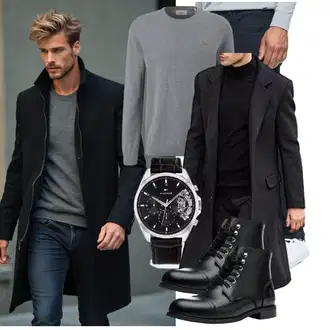 Winter Outfit mit Schwarz/Braun Stiefel Mit Reißverschluss/Leder Stiefelette/Motorradstiefel/Klassischer Stiefel/Schnürstiefelette/Springerstiefel SL-Saint "Freizeit Outfit"