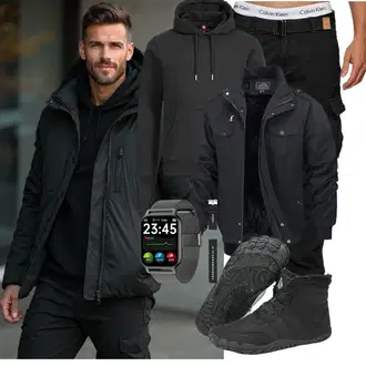 Winter Outfit mit Schwarz/Dunkelblau Wattierte Stiefel/Winter Sneaker/Herren Lederschuhe/Wasserfester Schuh/barfußschuh Mishansha "Freizeit Outfit"