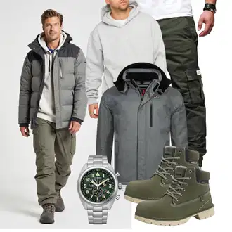 Laufen Outfit mit Dunkelgrün Schnürstiefelette/Sicherheitsschuh/Winter Stiefelette/Wasserdichter Stiefel/Wattierte Stiefel/Gefütterte Stiefelette/Wasserfester Schuh/Lederjacke/Gummistiefelette/Klassischer Stiefel Gaatpot "Freizeit Outfit"Look: Apres ski, Angeln, Berg­steigen, Freizeit, Trekking, Laufen
