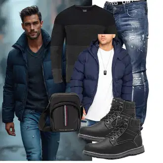 Outfit mit Schwarz WollPullover Blend "Freizeit Outfit"