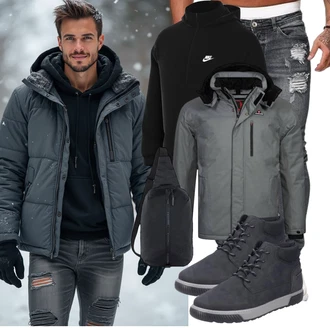 Outfit mit Dunkelgrau/Grau/Hellgrau Innenfutter Jacke/Isolationsjacke/Skijacke/Funktionsjacke/Segeljacke/2in1 Jacke/Outdoorjacke/Trekkingjacke/Wasserdichte Jacke Höhenhorn "Freizeit Outfit"
