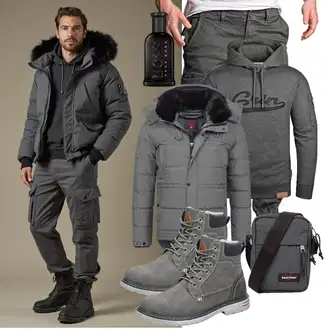 Herbst Outfits Festlich mit Grau/Dunkelgrau/Hellgrau Kapuzenpullover/Unisex Hoodie/Strick Hoodie/Sport Sweatshirt/Vintage Hoodie/Hoodie/Ausgefallener Hoodie/Sport Hoodie Grin&Bear "Freizeit Outfit"Look: Premium, Zuhause, Moderne, Skater, Disco, Festlich