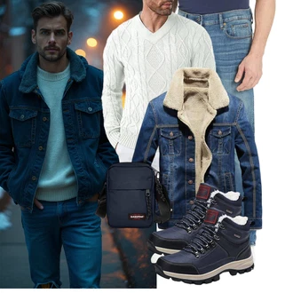 Outfit mit Dunkelblau/Blau/Hellblau Wasserdichter Stiefel/Wasserdichter Outdoorschuh/Wasserfester Schuh/Winter Sneaker/TrekkingStiefel/Herren Lederschuhe ARRIGO BELLO "Freizeit Outfit"