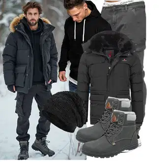 Winter Outfit mit Schwarz/Grau/Dunkelgrau/Dunkelgrün/Hellgrau Thermostiefel/Winter Sneaker/Winter Stiefel/Gefütterte Stiefelette/Klassischer Stiefel/Wattierte Stiefel/Winter Stiefelette/Wasserfester Schuh/Wasserdichter Stiefel/Herren Lederschuhe Mishansha "Freizeit Outfit"