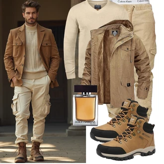 Outfit mit Braun/Beige Herren Lederschuhe/Wasserdichter Stiefel/Wasserfester Schuh/Wasserdichter Outdoorschuh/TrekkingStiefel ARRIGO BELLO "Freizeit Outfit"