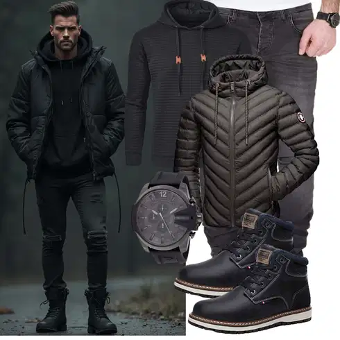 Schwarz/Dunkelblau/Blau Schuh Wattierte Stiefel/Wasserdichter Stiefel/Winter Stiefel/Wasserfester Schuh/Klassischer Stiefel/Herren LederSchuhe/Winter Sneaker/Winter Stiefelette/Gefütterte Stiefelette AX BOXING kombinieren