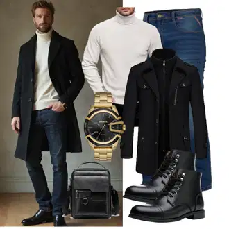 Winter Outfit mit Schwarz/Braun Stiefel Mit Reißverschluss/Leder Stiefelette/Motorradstiefel/Klassischer Stiefel/Schnürstiefelette/Springerstiefel SL-Saint "Freizeit Outfit"