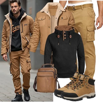 Winter Outfits Warme mit Braun/Khaki/Beige Wachsjacke/Außergewöhnliche Jacke/Trachtenstrickjacke/Wolljacke/Cordjacke/Vintage Jacke/Winterjacke/Herbstjacke/Holzfäller Jacke Svanco, Braun/Beige Herren Lederschuhe/Wasserdichter Stiefel/Wasserfester Schuh/Wasserdichter Outdoorschuh/Trekkingstiefel ARRIGO BELLO "Freizeit Outfit"
