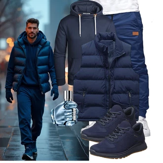 Outfit mit Dunkelblau/Blau Reiseweste/Isolationsweste/Steppweste/Kurze Weste/Daunenweste/Puffer Weste/Outdoorweste Allthemen "Freizeit Outfit"