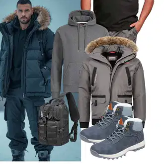 Herbst Outfit mit Grau/Blau/Dunkelblau/Hellblau Wasserdichter Stiefel/Wasserdichter Outdoorschuh/Herren Lederschuhe/Trekkingstiefel/Winter Sneaker/Wasserfester Schuh Mishansha "Freizeit Outfit"
