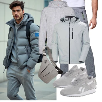 Outfit mit Grau/Hellgrau Partner Hoodie/Sport Sweatshirt/Ausgefallener Hoodie/Sport Hoodie/Hoodie/Unisex Hoodie Fruit Of The Loom "Freizeit Outfit"