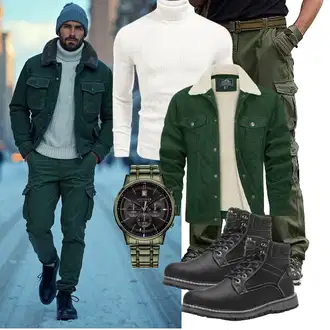 Winter Outfit mit Schwarz Winter Stiefel/Wattierte Stiefel/Klassischer Stiefel/Schnürstiefelette/Stiefel Mit Reißverschluss/Winter Stiefelette/Gefütterte Stiefelette/Wasserfester Schuh/Wasserdichter Stiefel/Winter Sneaker/Herren Lederschuhe ANALEAF "Freizeit Outfit"