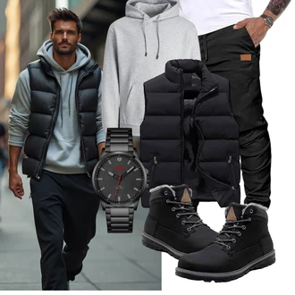 Outfit mit Schwarz/Dunkelblau Steppweste/Reiseweste/Kurze Weste/Puffer Weste/Ärmellose Weste/Daunenweste Generisch "Freizeit Outfit"