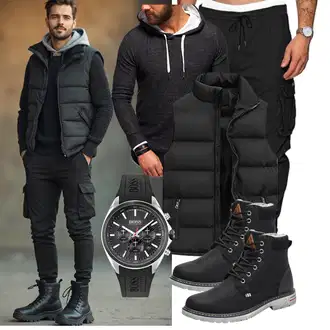 Outfit mit Schwarz Isolationsweste/Kurze Weste/Reiseweste/Daunenweste/Puffer Weste Generic "Freizeit Outfit"