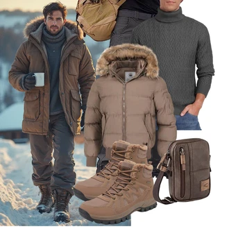 Outfit mit Braun/Khaki/Beige Winter Sneaker/Wasserdichter Stiefel/Wasserfester Schuh/Wasserdichter Outdoorschuh/Herren Lederschuhe/TrekkingStiefel FLARUT "Freizeit Outfit"