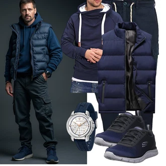 Outfit mit Dunkelblau/Blau Reiseweste/Sport Weste/Funktionsweste/Trachtenweste/Kunstfaserweste/Kurze Weste/Lange Weste/Wendeweste/Daunenweste/Puffer Weste/Ärmellose Weste LEZUAN "Freizeit Outfit"