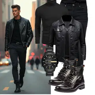 Outfit mit Schwarz/Grau/Creme Bikerjacke/Leder Bomberjacke/KunstLederjacke/Lederjacke/Vintage Lederjacke ZFBAOJT "Freizeit Outfit"