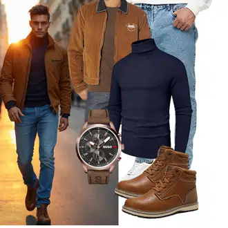Outfit mit Braun/Beige Winter Stiefel/Sicherheitsschuh/SchnürStiefel/Winter Sneaker/Herren Lederschuhe/Wasserdichter Stiefel/Winter Stiefelette/Wasserfester Schuh/Klassischer Stiefel/Gefütterte Stiefelette AX BOXING "Freizeit Outfit"