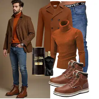 Outfit mit Beige/Braun/Dunkelbraun Wattierte Stiefel/Wasserdichter Stiefel/Gefütterte Stiefelette/Winter Stiefel/Herren Lederschuhe/Winter Stiefelette/Winter Sneaker AX BOXING "Freizeit Outfit"