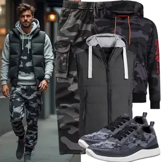 Keilabsatz Outfit mit Hellgrau/Grau/Dunkelgrau Schuh Sneaker Low Boss "Freizeit Outfit"