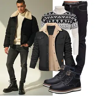 Outfit mit Weiß/Creme/Beige/Braun StrickPullover/WollPullover/Jacquard Pullover/Norweger Pullover/WinterPullover COOFANDY "Freizeit Outfit"