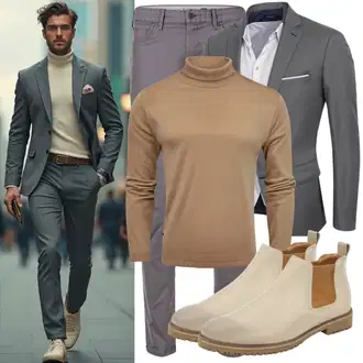 Outfit mit Braun/Beige Chelsea Boot Rieker "Freizeit Outfit"