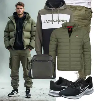 Outfit mit Dunkelgrün/Grün KapuzenPullover/Damen Pullover/Sport Sweatshirt/Hoodie/Vintage Hoodie/Unisex Hoodie/Ausgefallener Hoodie/Sport Hoodie/Fleece Pullover Jack & Jones "Freizeit Outfit"