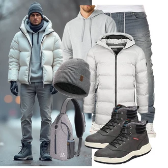 Winter Outfit mit Hellgrau/Dunkelgrau/Grau/Schwarz Winter Sneaker/Herren Lederschuhe/Wasserfester Schuh/Wasserdichter Outdoorschuh/Wasserdichter Stiefel Dannto "Freizeit Outfit"