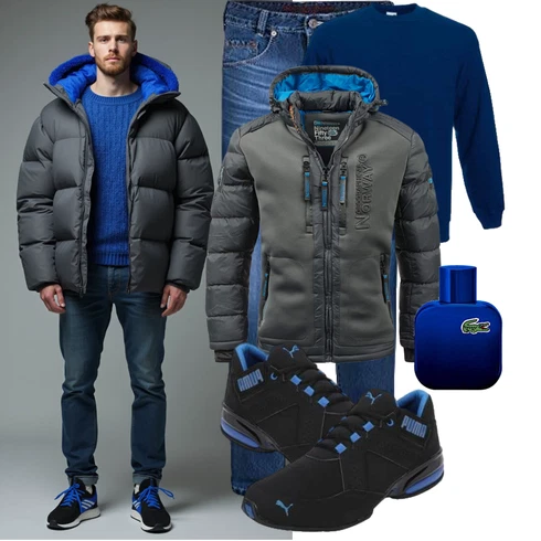 Blau/Grau Winter Parka Geographical_UD kombinieren