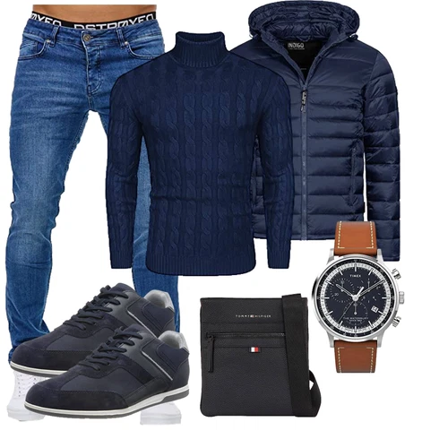 DunkelBlau/Blau Hybridjacke/Steppjacke/Kapuzenjacke/Winterjacke/Isolationsjacke/Thermojacke/Daunenjacke/Kunstfaserjacke/Verstaubare Jacke/Puffer Jacke Indicode kombinieren