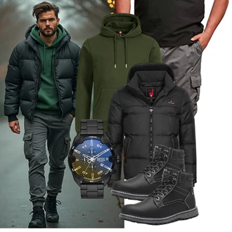 Winter Outfit mit Schwarz Winter Stiefel/Wattierte Stiefel/Klassischer Stiefel/Schnürstiefelette/Stiefel Mit Reißverschluss/Winter Stiefelette/Gefütterte Stiefelette/Wasserfester Schuh/Wasserdichter Stiefel/Winter Sneaker/Herren Lederschuhe ANALEAF "Freizeit Outfit"