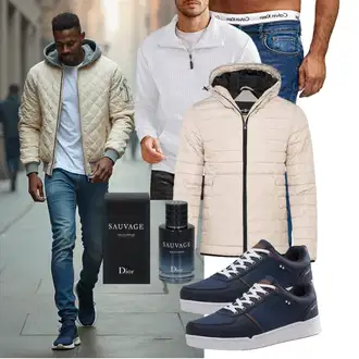 Outfit mit Weiß/Creme/Dunkelblau/Grau Polo-Pullover/StillPullover/Pullover mit Reißverschluss/Thermo Pullover/Pullover mit Stehkragen COOFANDY "Freizeit Outfit"