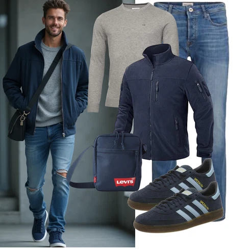Dunkelblau/Blau StrickFleecejacke/Jacke mit Seitlichem Reißverschluss/Uniformjacke/Wanderjacke/Trekkingjacke/Merinojacke/Thermojacke TACVASEN kombinieren