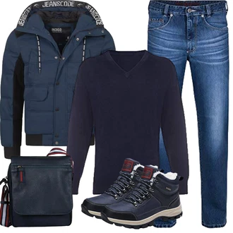 Sportlich Outfit mit Dunkelblau/Blau/Hellblau Schuh Wasserdichter Stiefel/Wasserdichter OutdoorSchuh/Wasserfester Schuh/Winter Sneaker/Trekkingstiefel/Herren LederSchuhe ARRIGO BELLO "Herbst Outfits"Look: Outdoor, Workwear, Sportlich, Unisex, Casual, Smart Casual, Elegant