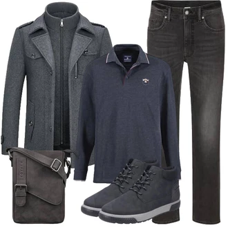 Slim fit Outfit mit Dunkelblau/Dunkelgrau/Grau Mantel mit Reißverschluss/Wollfleece Mantel/Wintermantel Wollmantel KUDORO "Herbst Outfits"