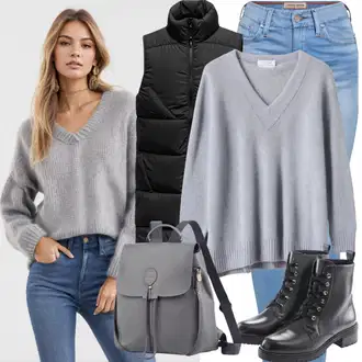 Zimske Outfiti Debel mit Siva/Svetlo siva/Srebrna Osnovni Pulover/Fini Pleteni Pulover/Pleteni Pulover/Preprost Pulover/Pulover Nicki/Volnen Pulover/Pulover iz Kašmirja/Pulover Carmen hollister co. "Jesenska obleka za vsakdanje nošenje"