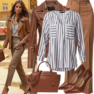 S pasom outfit mit Črna/Rjava/Siva/Temno siva Usnjena Jakna Jakna iz Umetnega Usnja/Usnjena Jakna/Slip-on jakna/Kratka Jakna/Vintage Usnjena Jakna DKNY "Jesenska obleka za vsakdanjo uporabo"