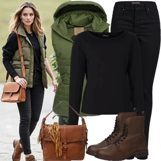 outfit mit Črna/Temno siva Usnjena Jakna/Ozke Kavbojke/Usnjene Čevlje/Kavbojke z Razporkom/Kavbojke Visokega Pasu/Motoristične Kavbojke/Kavbojka z Nizkim Pasom Emporio Armani "Jesenska obleka za vsakdanjo uporabo"